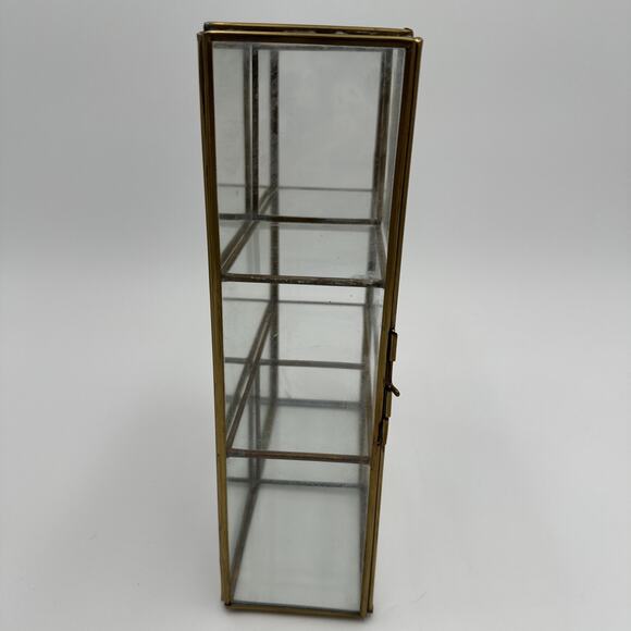 Vtg Brass Glass Mirror Curio Cabinet Shelf Wall Mount / Table Top Read - Picture 7 of 10